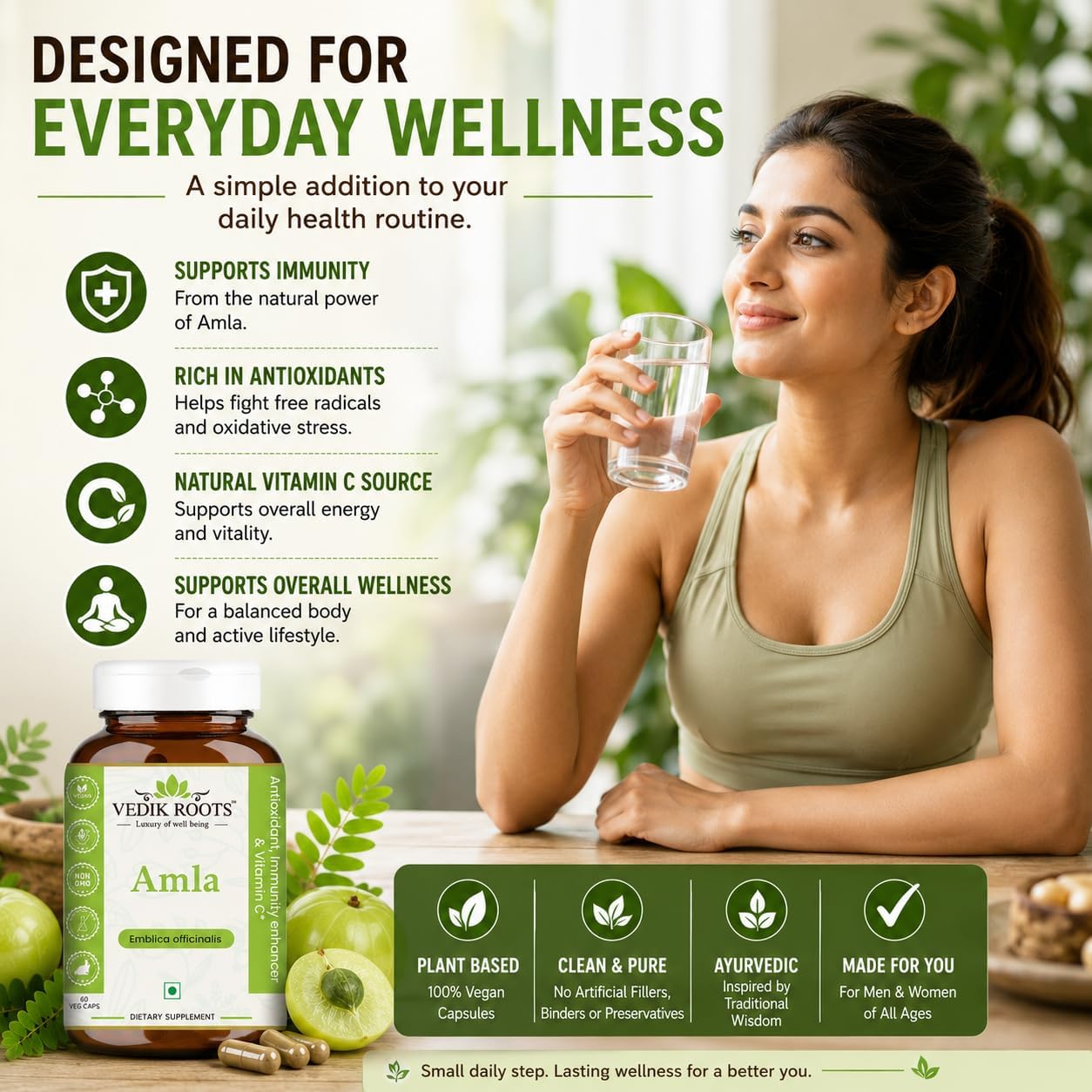 VEDIKROOTS Cápsulas de Amla 100% Orgánicas - Fuente Natural de Vitamina C - Complemento Alimenticio Herbal (60 Cápsulas, Pack de 2)
