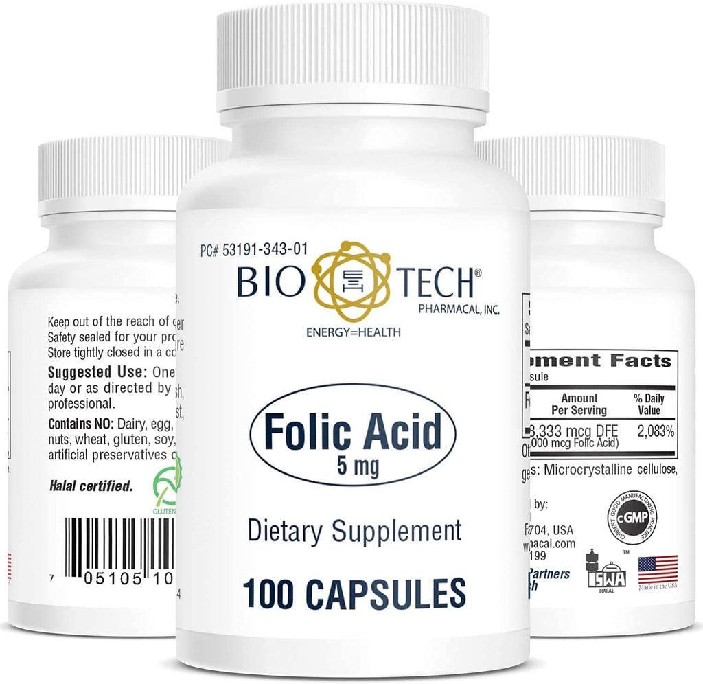 Bio-Tech Pharmacal Ácido Fólico (5 mg), 100 Cápsulas