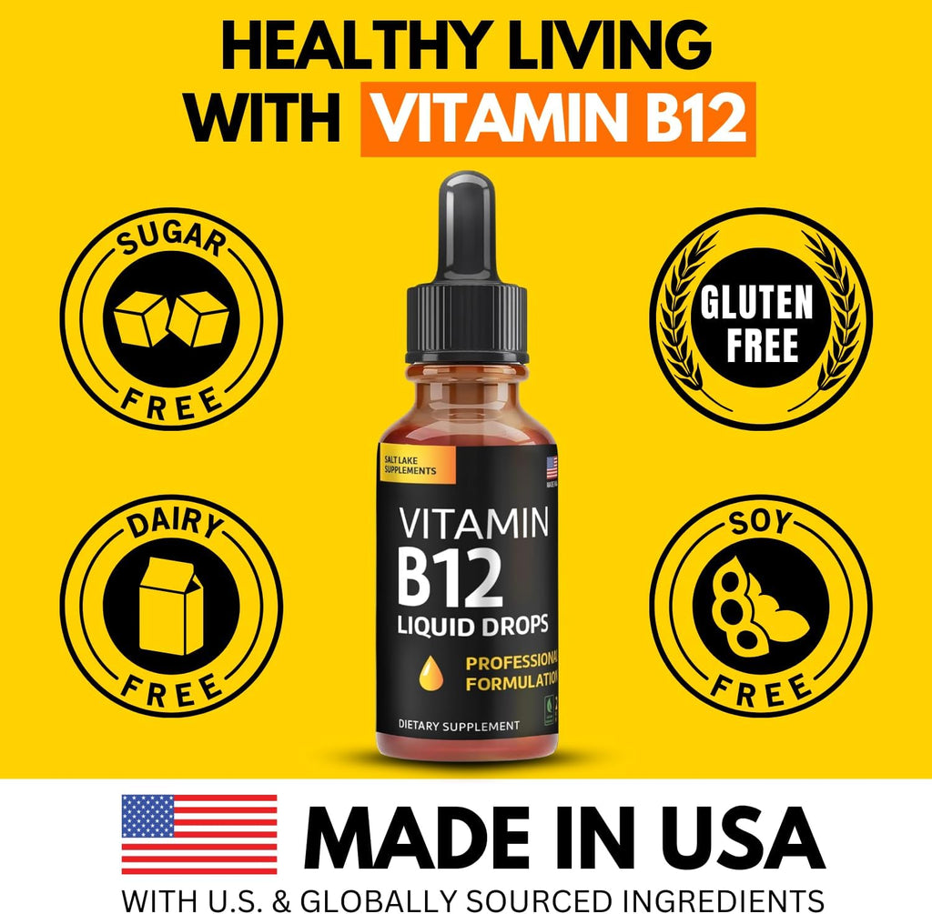 Gotas Líquidas de Vitamina B12 - 5000 mcg Metilcobalamina, Complejo B (B2, B3, B6), Vegano, Sin Gluten, Sabor Frambuesa, 2 fl oz (59 ml)