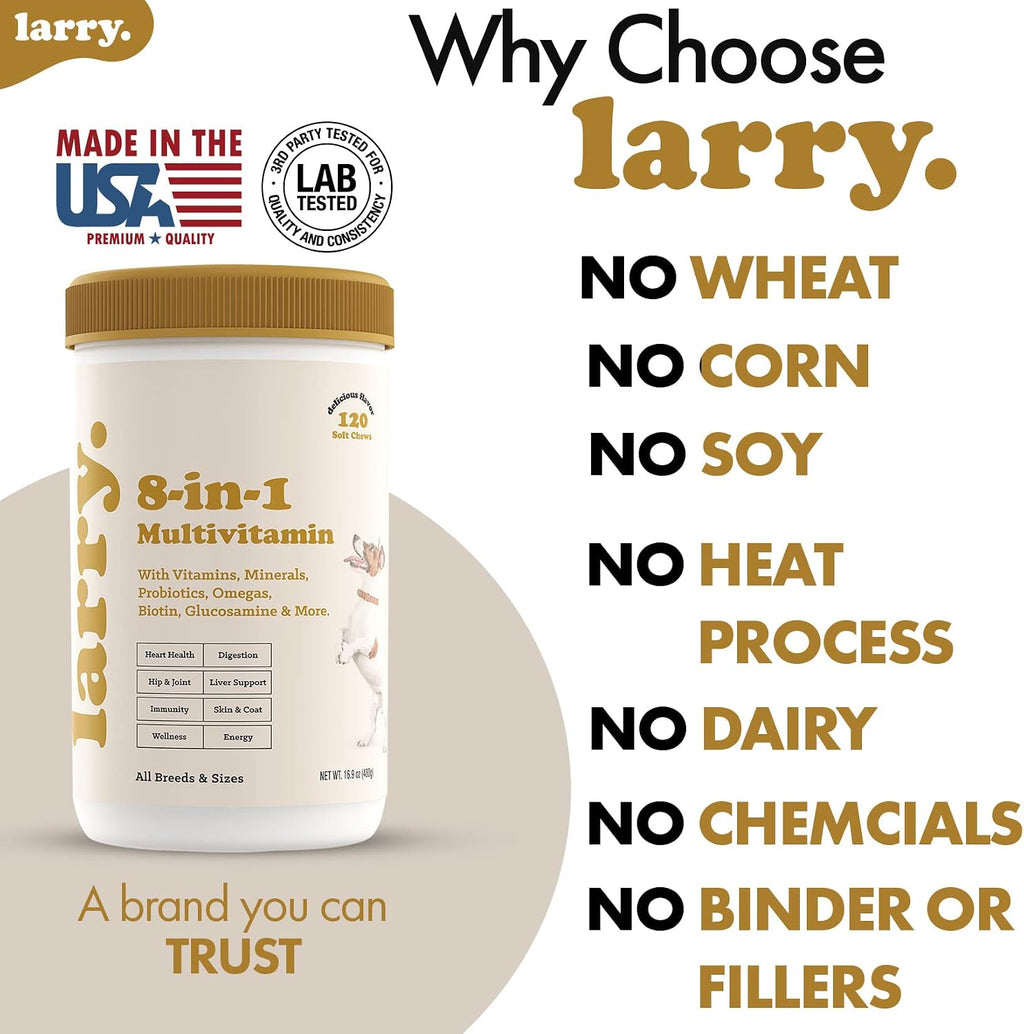 Multivitamínico 8-en-1 para Perros Larry | 120 Chewables Blandos