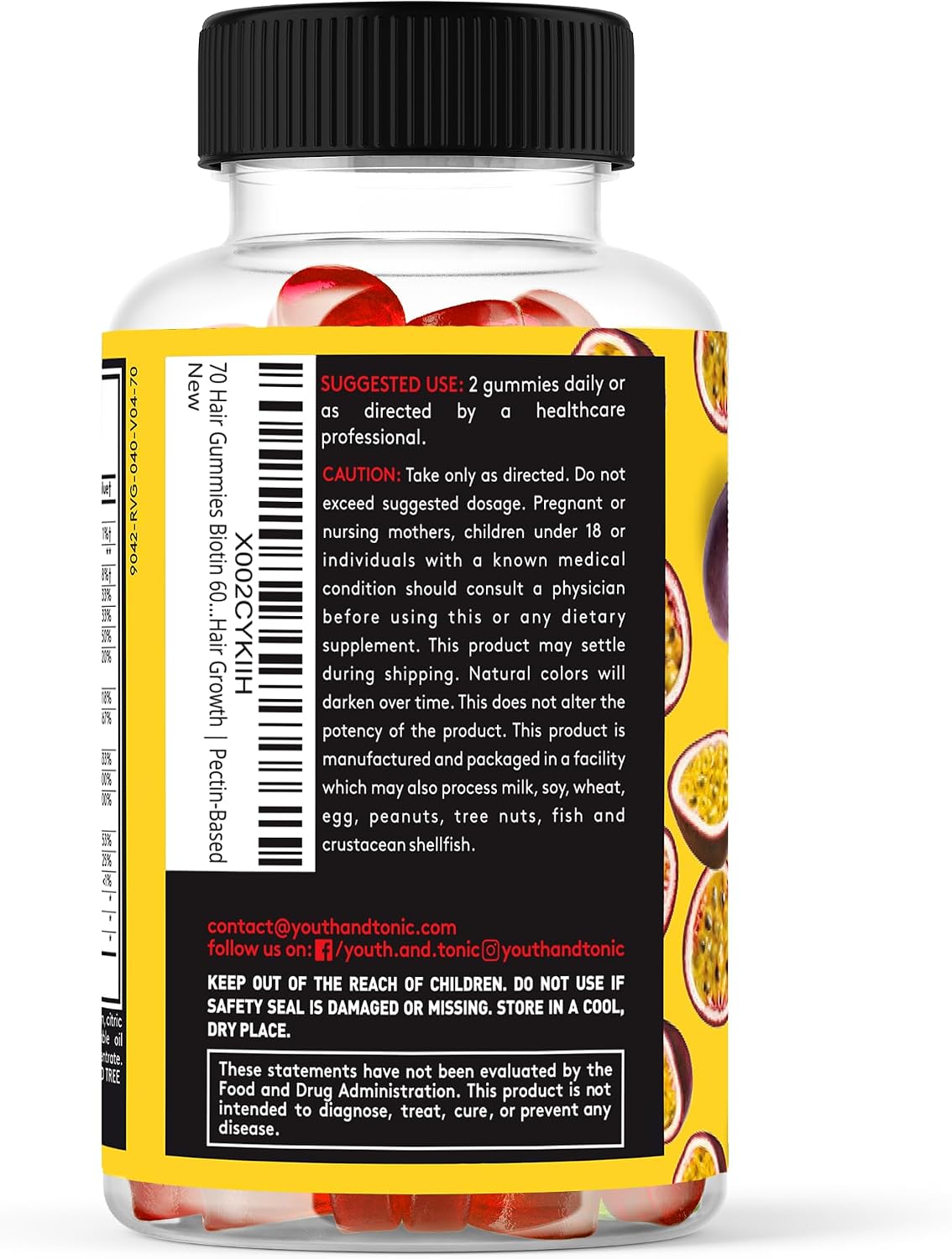 70 Gominolas de Biotina 6000mcg, Colágeno, Silicona, PABA y Multivitaminas para Cabello, Piel y Uñas - Youth & Tonic