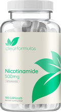 Vitamina B3 Nicotinamida 500 mg - Forma de alta absorción sin enrojecimiento - Precursor de NAD+ - 180 cápsulas