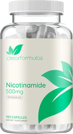 Vitamina B3 Nicotinamida 500 mg - Forma de alta absorción sin enrojecimiento - Precursor de NAD+ - 180 cápsulas