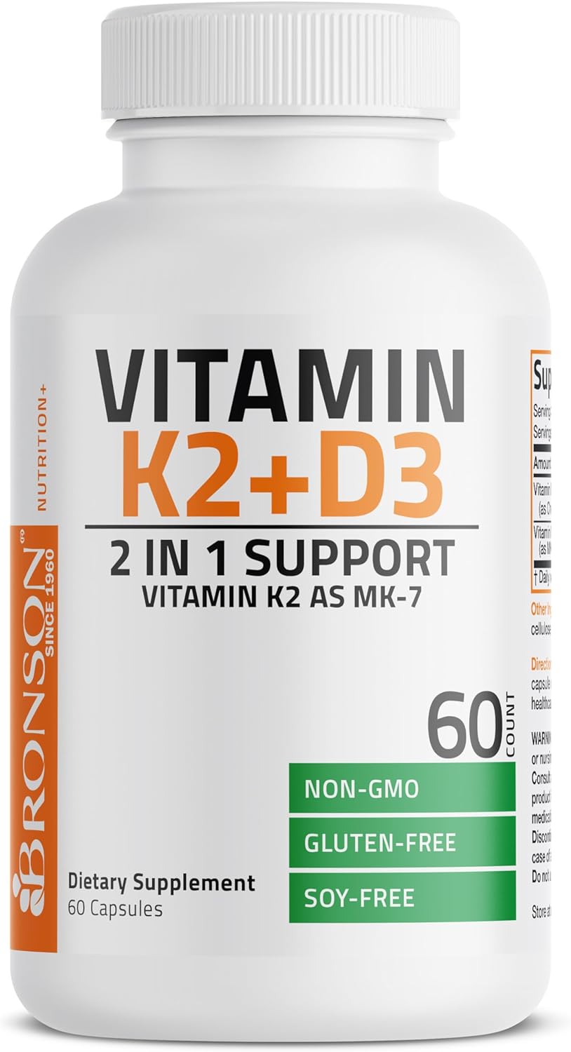 Bronson Complejo de Vitamina D3 y K2 con MK-7, 60 cápsulas