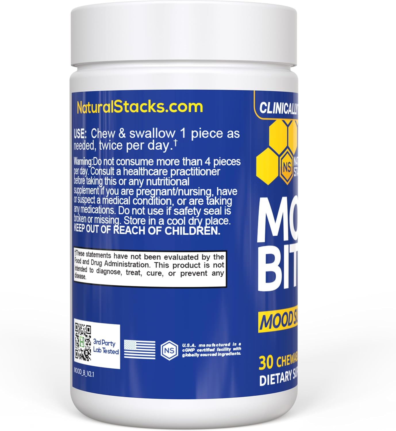Mood Bites - Suplemento de Azafrán y Vitamina B3 para el Estado de Ánimo y Estrés - 30 Comprimidos Masticables Sabor Melocotón Cítrico
