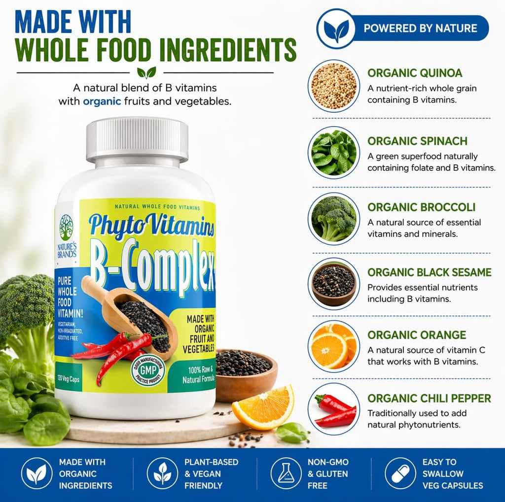 Nature's Brands Organic Whole Food Vitamin B-Complex by PhytoVitamins; 120-Count Vegetarian Capsules