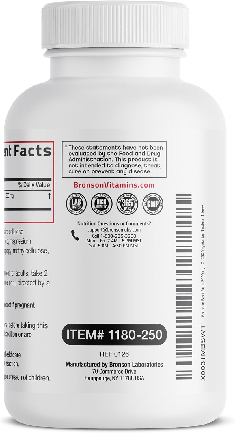 Bronson Beet Root Extra Strength, 250 Comprimidos Vegetarianos