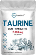 Micro Ingredients Taurina en Polvo Puro, 1 kg (2.2 lb) - Sin Sabor, 100% Puro, Aminoácido Esencial