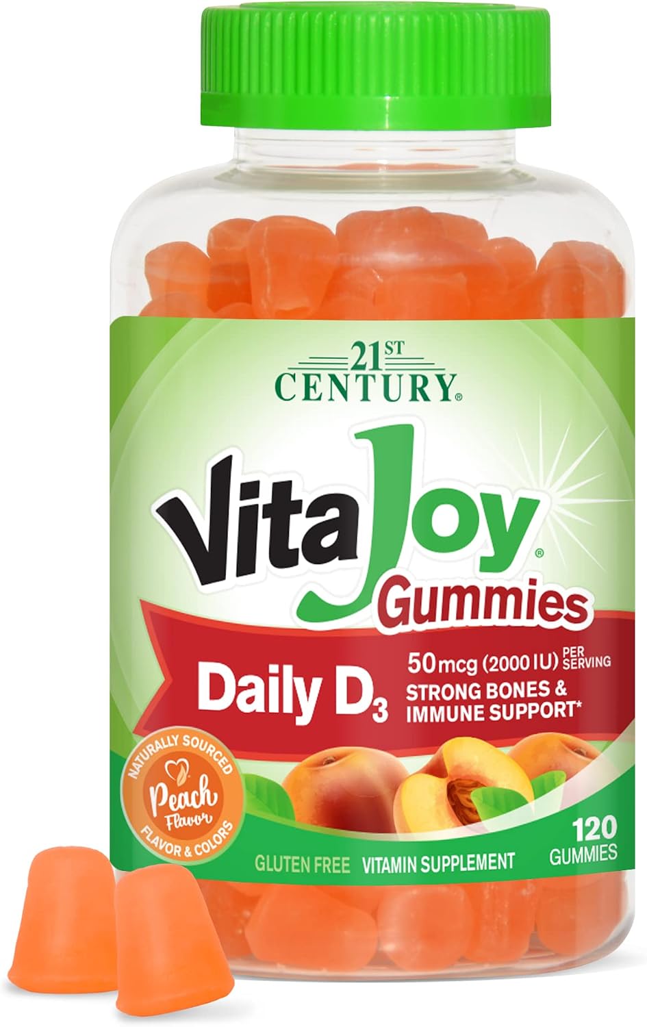 21st Century VitaJoy Vitamina D3 50 mcg (2000 UI) Gominolas, Sabor Melocotón, 120 Unidades