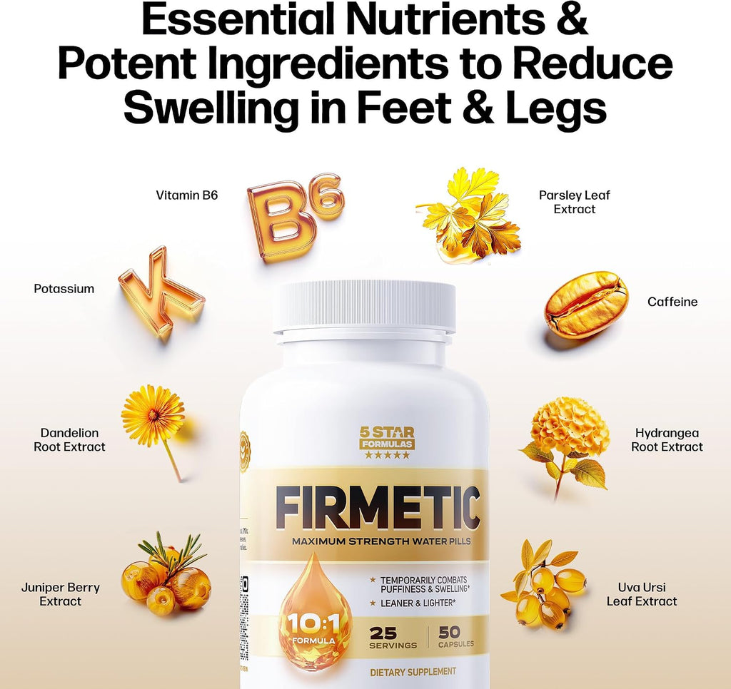 Firmetic – Pastillas de Agua Naturales para Piernas, Tobillos y Pies Hinchados