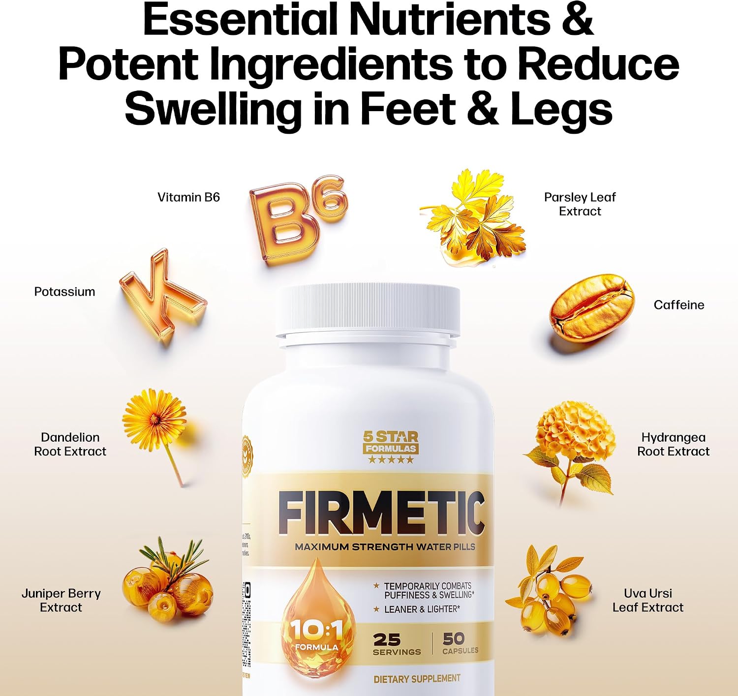 Firmetic – Pastillas de Agua Naturales para Piernas, Tobillos y Pies Hinchados