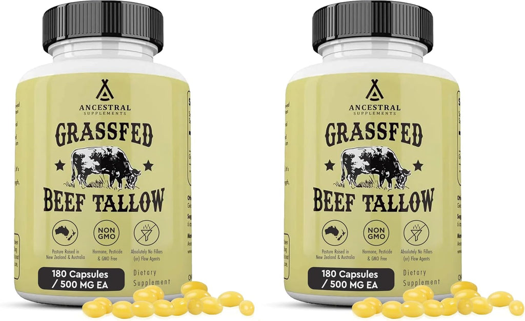 Ancestral Supplements Cápsulas de Sebo de Res Grass Fed, 3000 mg, 180 Cápsulas