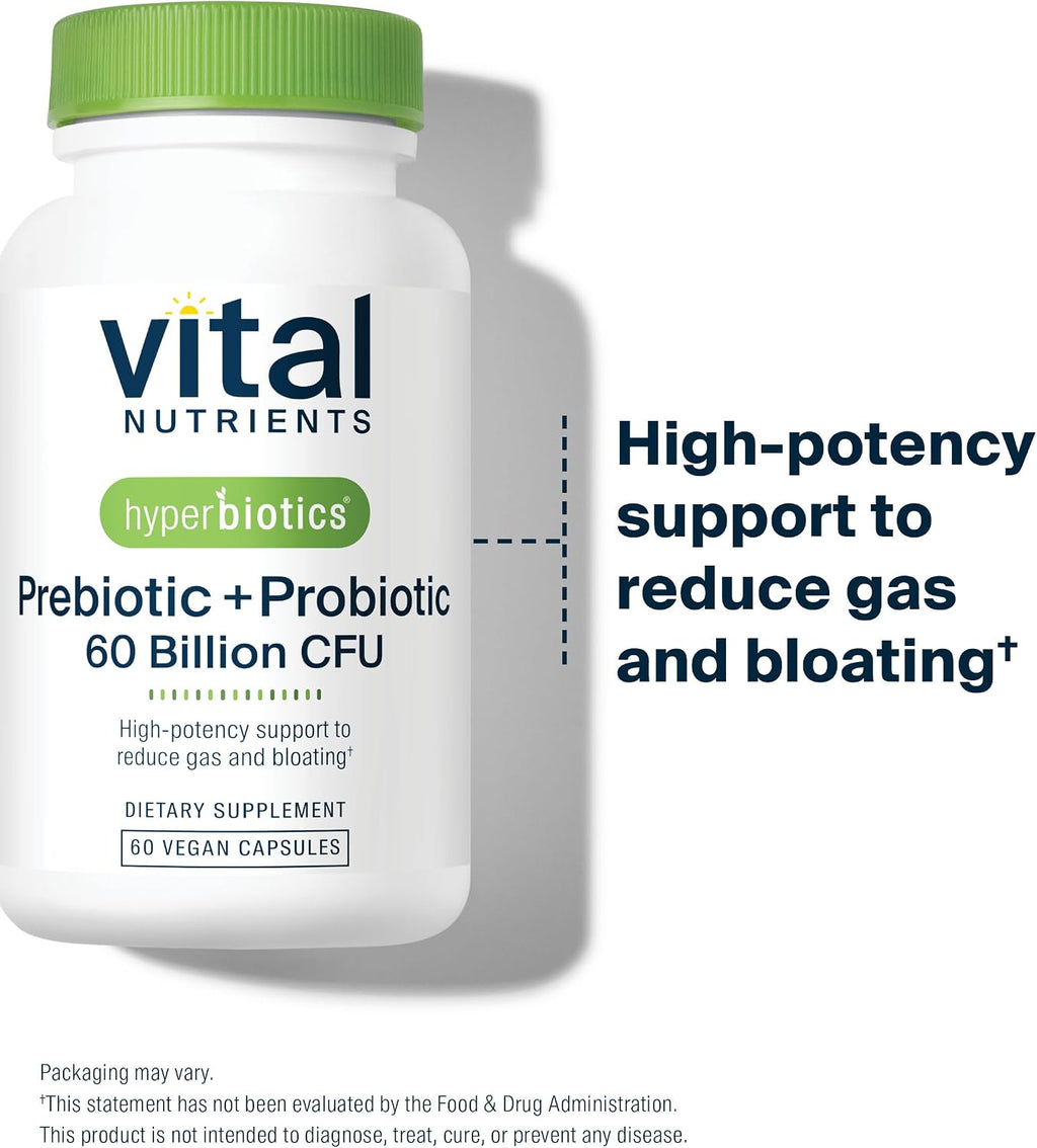 Hyperbiotics Vital Nutrients Prebiótico y Probiótico para Mujeres y Hombres | 60 mil millones UFC | Salud Digestiva | 60 Cápsulas Veganas