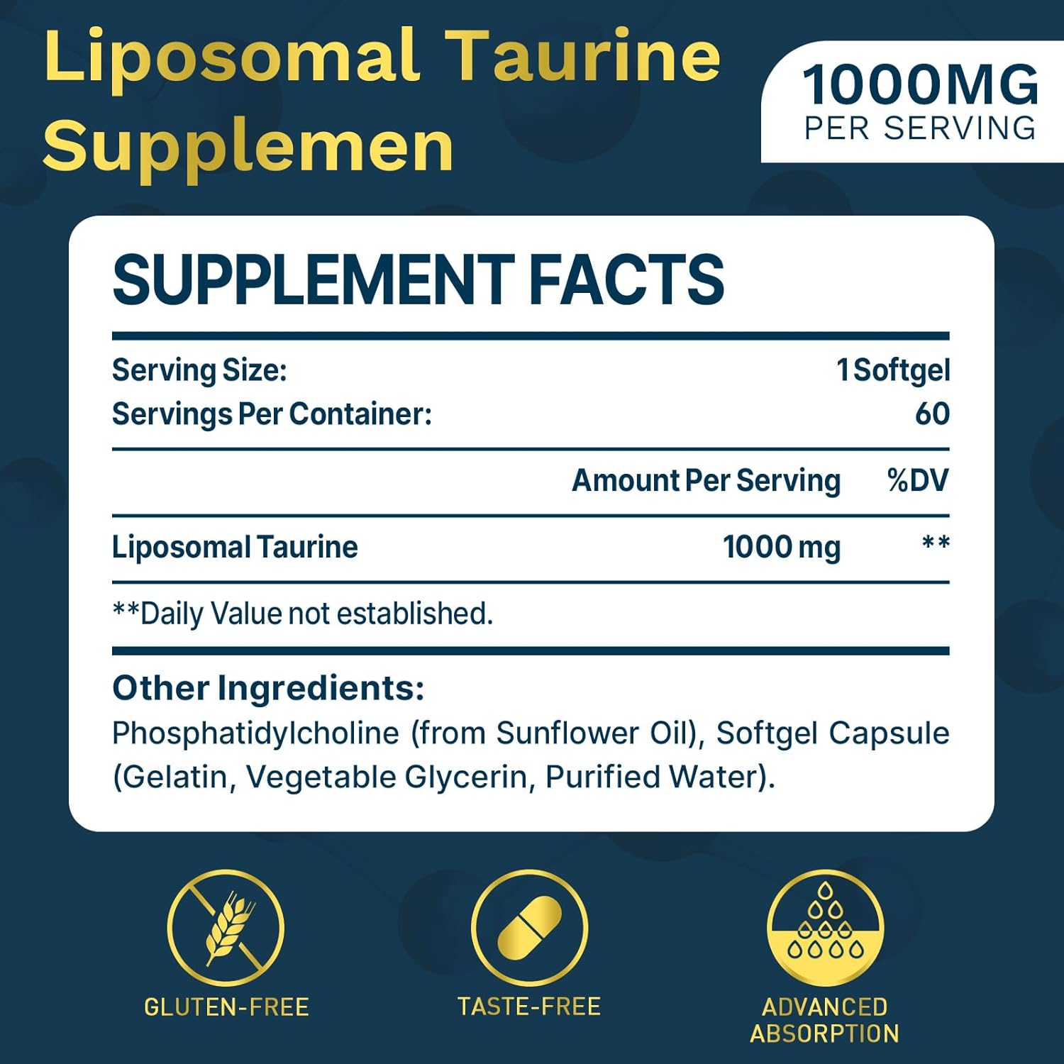 lipmaxmall Taurina Liposomal 1000mg - 60 Cápsulas Blandas (Pack de 2)