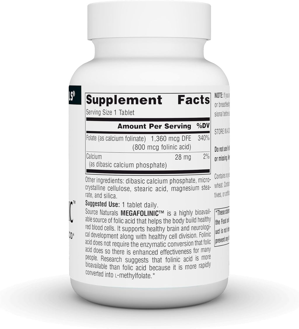 Source Naturals MegaFolinic 800 mcg - 240 Comprimidos - Forma Bioactiva de Ácido Fólico