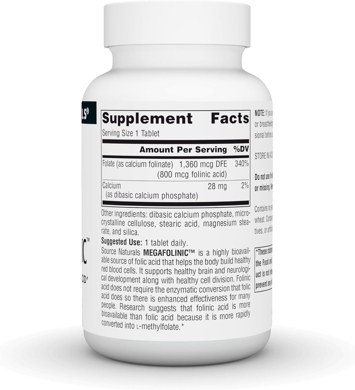 Source Naturals MegaFolinic 800 mcg - 240 Comprimidos - Forma Bioactiva de Ácido Fólico – Image 2