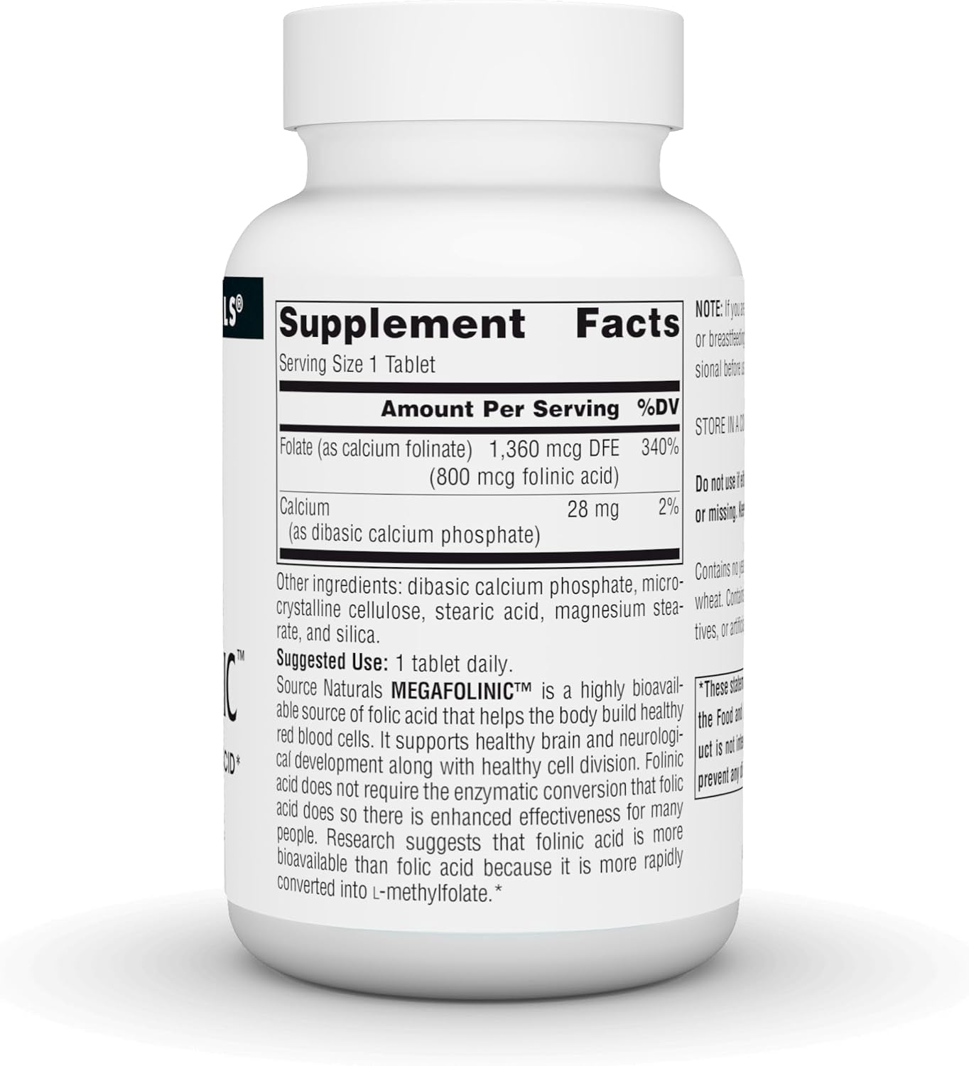 Source Naturals MegaFolinic 800 mcg - 240 Comprimidos - Forma Bioactiva de Ácido Fólico