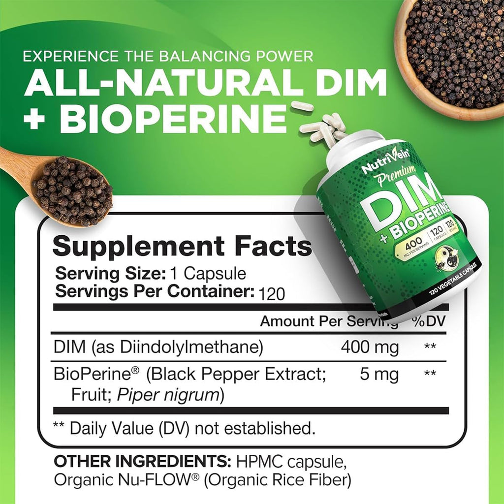 Nutrivein Premium DIM 400 mg con Bioperina - 120 Cápsulas