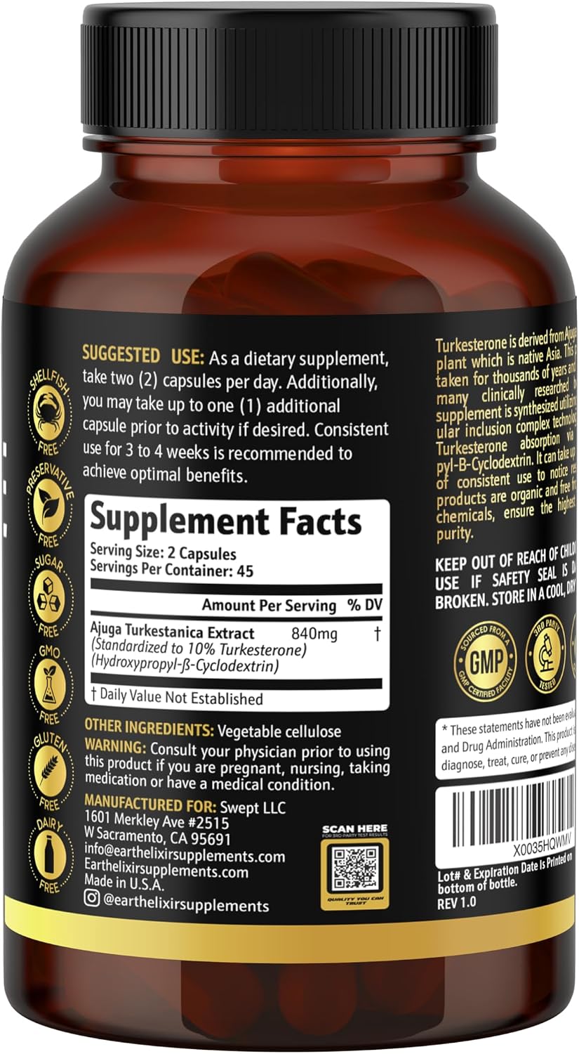 Turkesterone 840 mg – Apoyo Natural de Testosterona con Extracto Puro de Ajuga Turkestanica