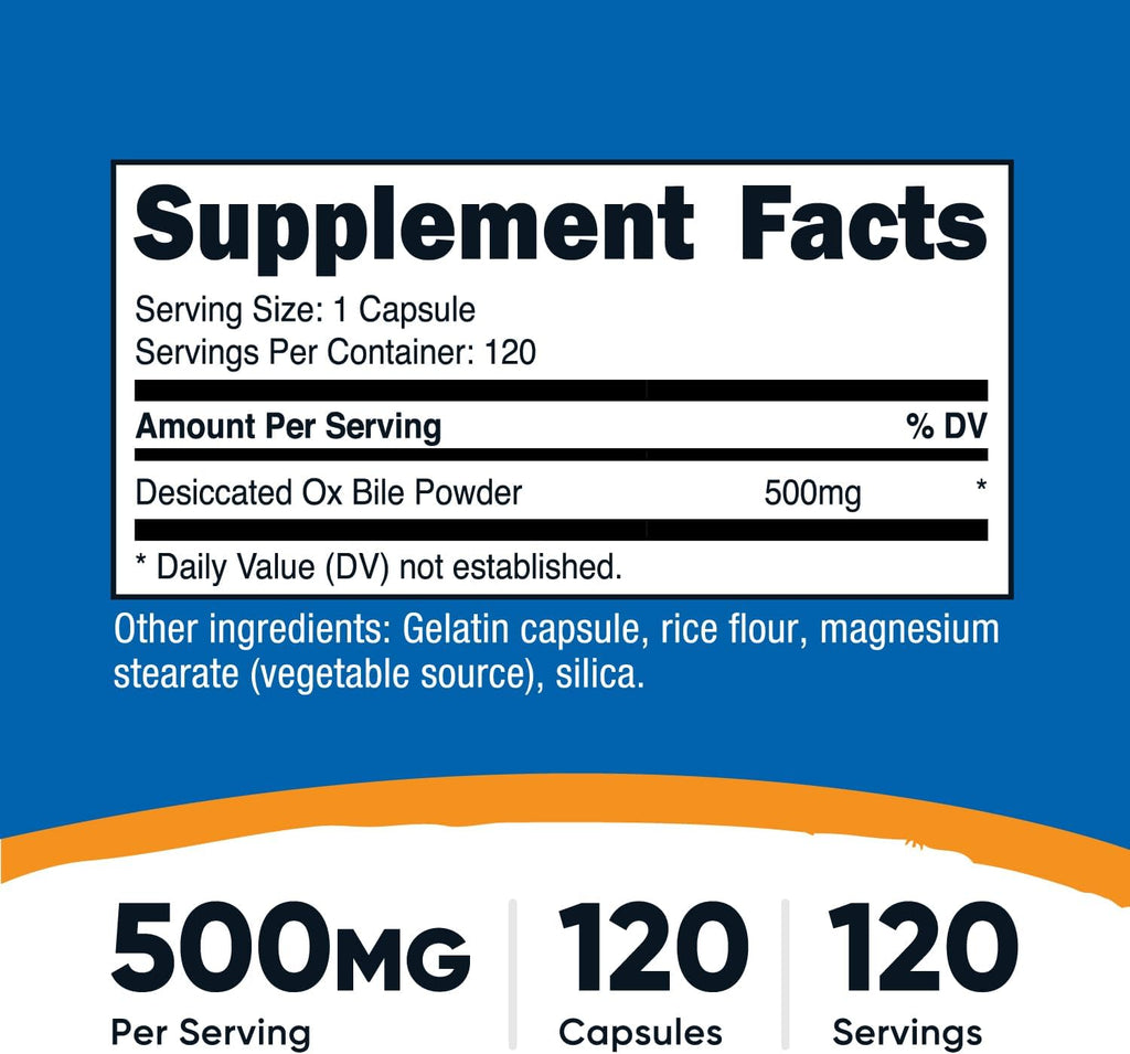 Nutricost Bilis de Buey 500mg - 120 Cápsulas - Sin Gluten y No GMO