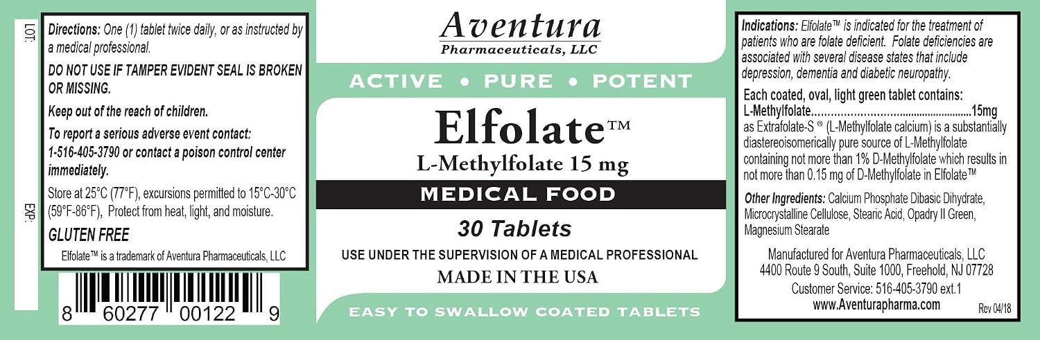 ELFOLATE® 15mg L-Methylfolate (5-MTHF) - 30 Comprimidos - Metilfolato Activo