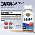KAL Vitamina K2 MK7 ActivMelt 100 mcg - 60 Comprimidos de Disolución Oral - Sabor Frambuesa Natural