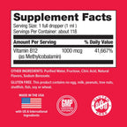 Hi-Health Gotas de Vitamina B12 Líquida, Metilcobalamina, Forma Biológicamente Activa, Sabor Natural a Frambuesa, 118 ml
