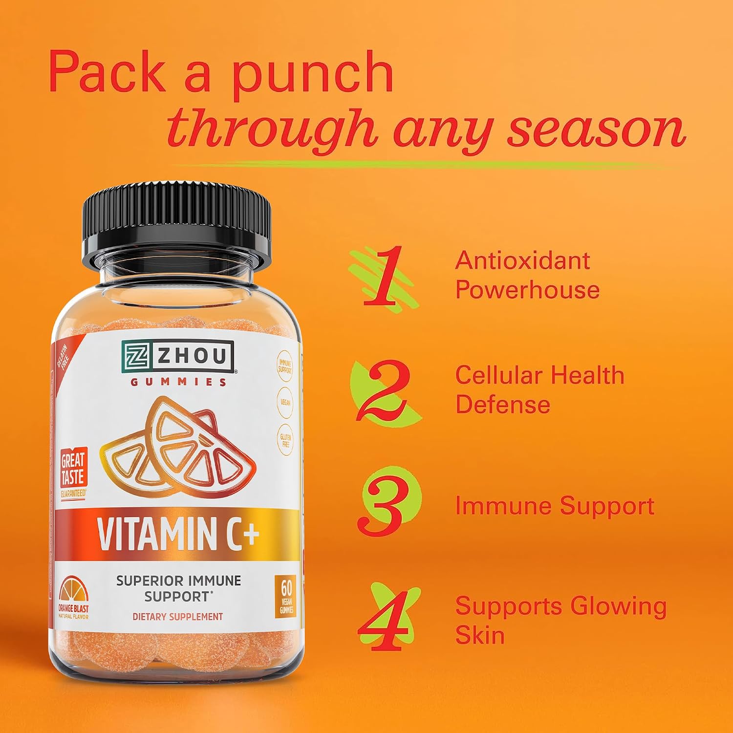 Zhou Vitamin C+ Gominolas - 270 mg de Vitamina C con Bioflavonoides y Acerola - 60 Gominolas Veganas