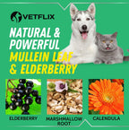 Vetflix Alivio para la Tos en Perros y Gatos - Suplemento Líquido con Gordolobo, Saúco y Caléndula - 2 oz