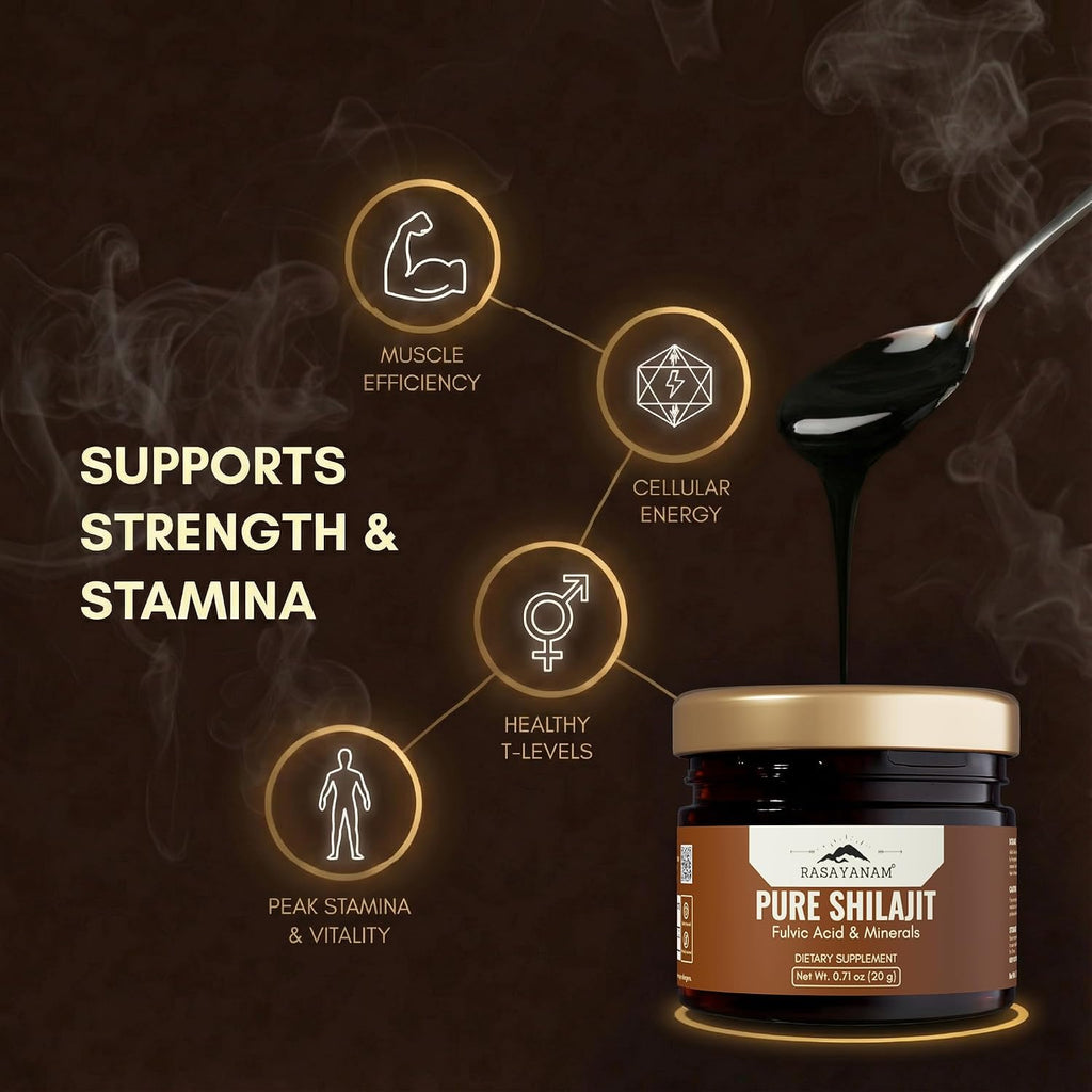 Rasayanam Shilajit Resina Pura del Himalaya (20g) - 80+ Minerales y 75% Ácido Fúlvico