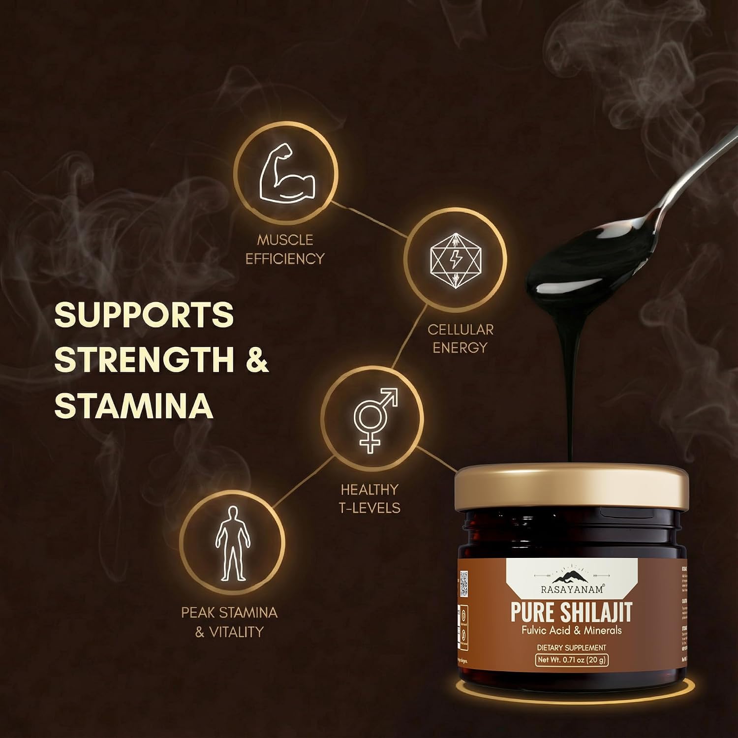 Rasayanam Shilajit Resina Pura del Himalaya (20g) - 80+ Minerales y 75% Ácido Fúlvico
