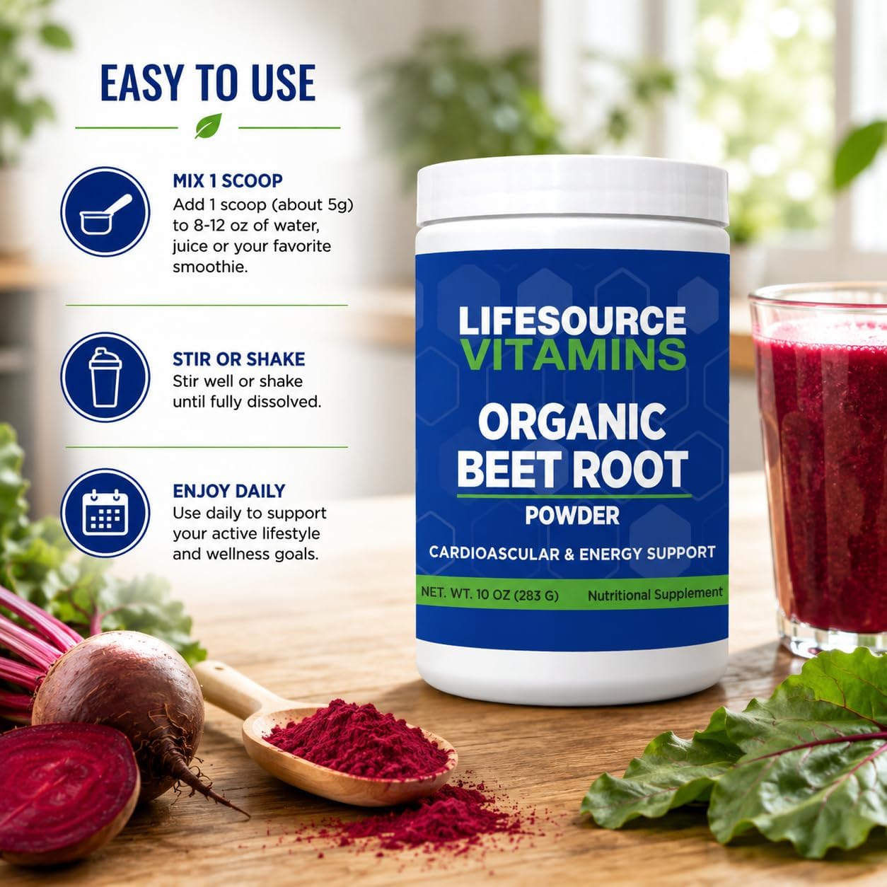 LifeSource Vitamins Polvo de Remolacha Orgánico - 284 g (10 oz)