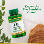 Nature's Bounty Vitamina D3, Apoyo Inmunológico, 125 mcg (5000 UI), Cápsulas Blandas de Liberación Rápida, 240 unidades - Pack de 2