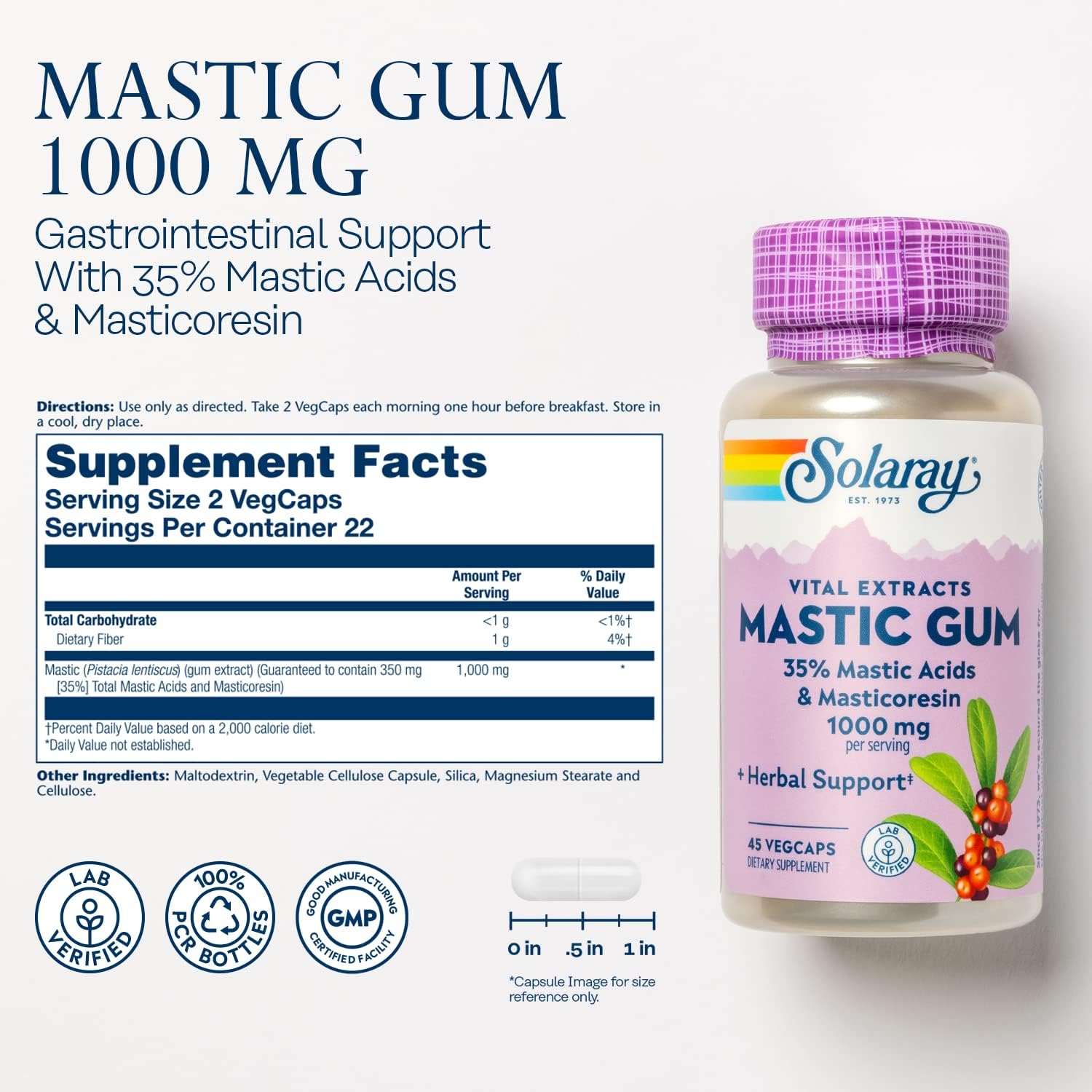 Solaray Extracto de Goma de Masilla 500 mg, 45 Cápsulas