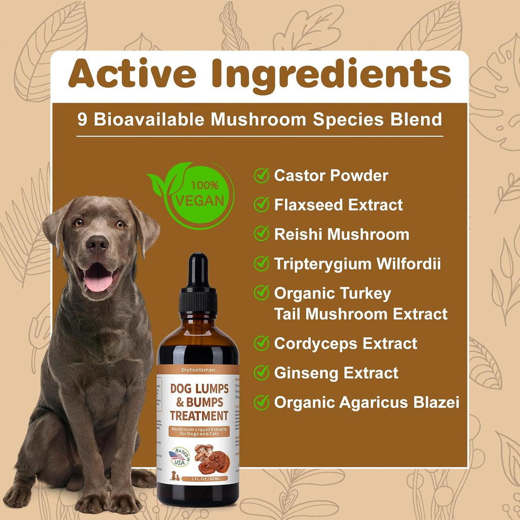 Suplemento de Hongos para Perros y Gatos – Tratamiento de Bultos y Lipomas – con Reishi, Cola de Pavo, Matsutake y Cordyceps – Líquido 104 ml