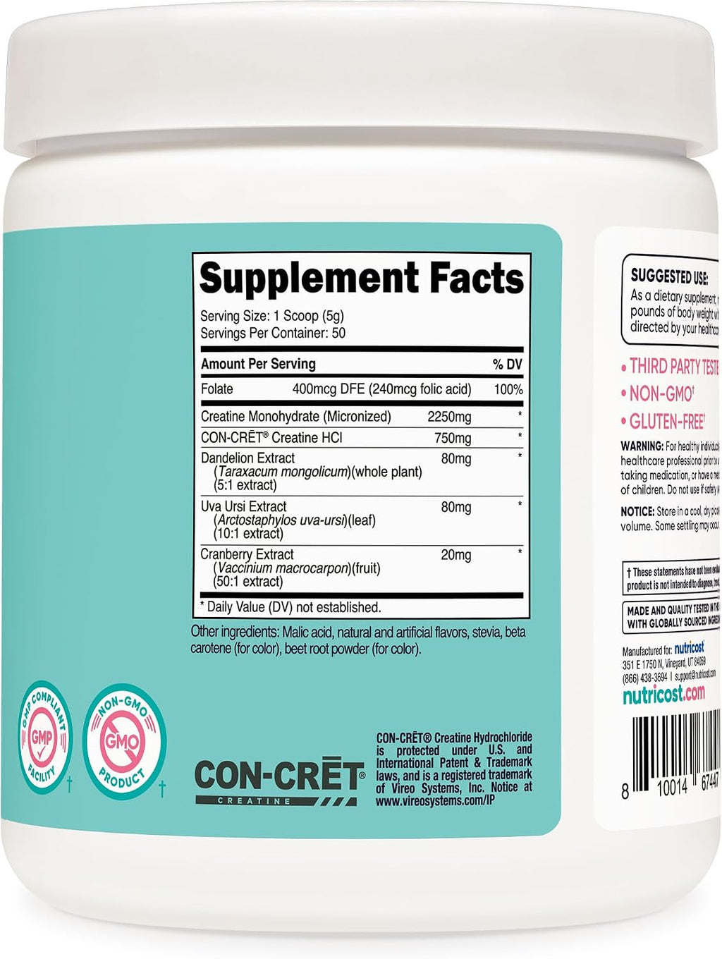 Nutricost Creatina Monohidrato en Polvo Micronizada, Sabor Melocotón Mango, 50 Servicios - Vegana, Sin Gluten