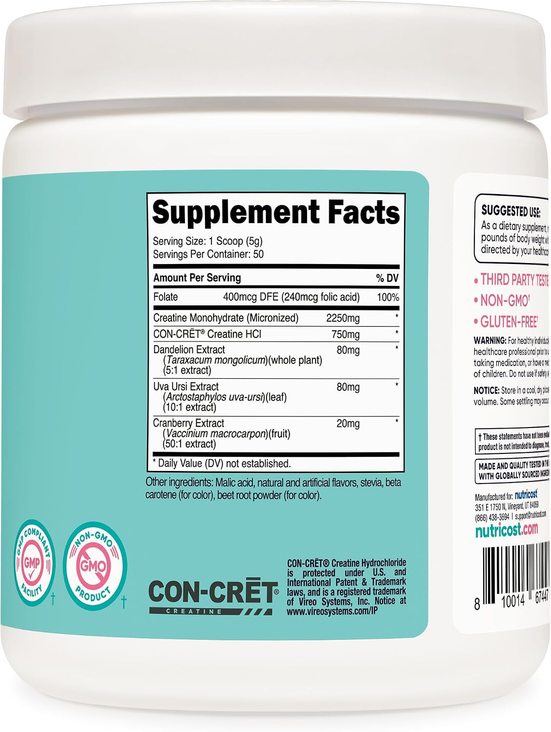 Nutricost Creatina Monohidrato en Polvo Micronizada, Sabor Melocotón Mango, 50 Servicios - Vegana, Sin Gluten