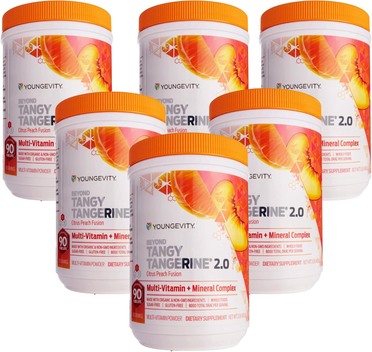 Youngevity Beyond Tangy Tangerine 2.0 Citrus Peach - Complejo Multivitamínico y Mineral en Polvo (2 Envases)