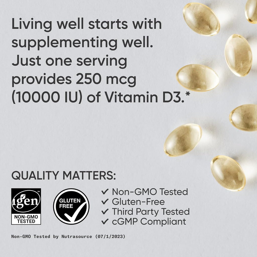 Sports Research® Vitamina D3 10.000 UI (250 mcg) con Aceite MCT de Coco - 120 Cápsulas Blandas