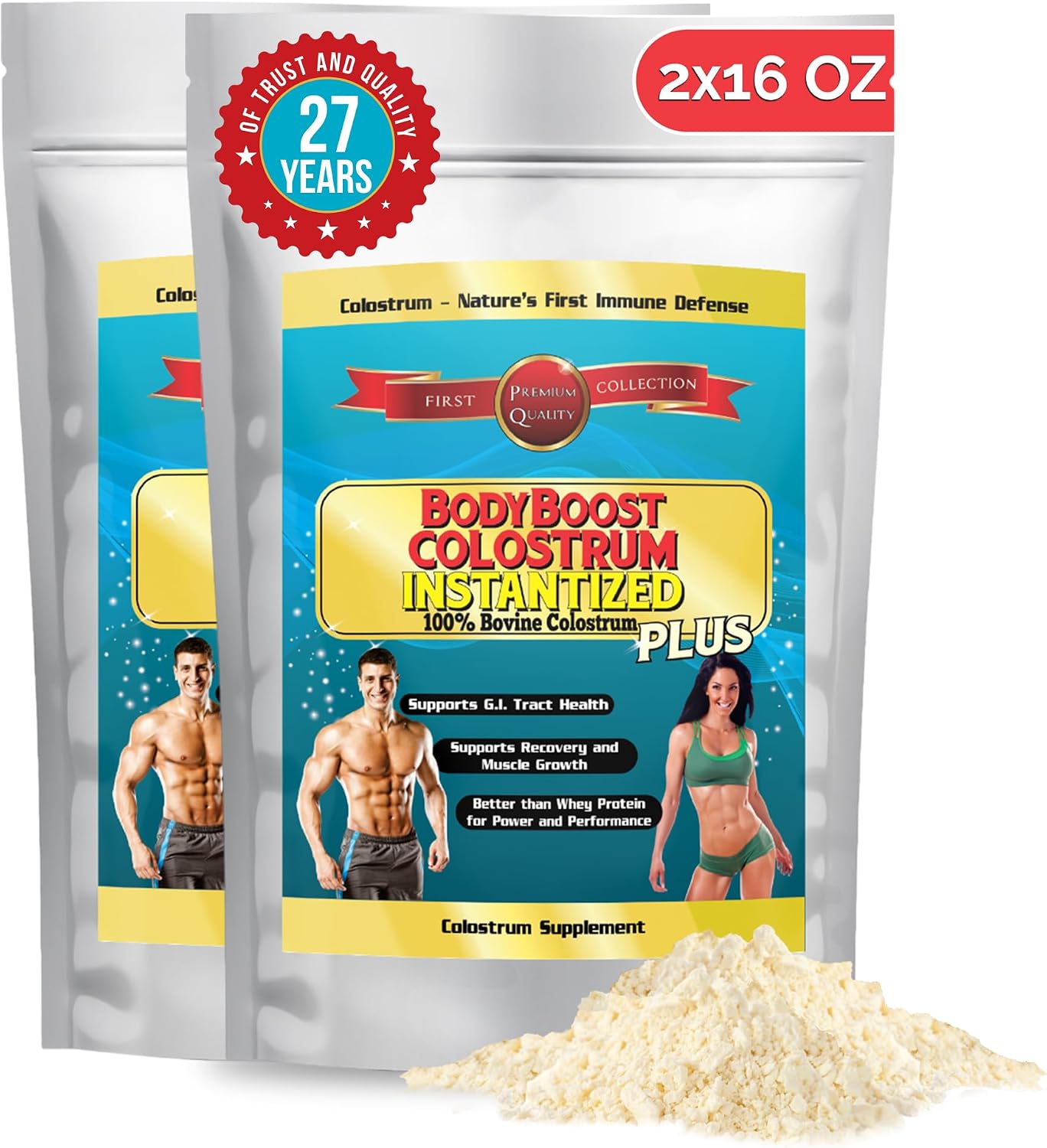 BodyBoost Colostrum Instantized - Polvo de Calostro Bovino 99.5%, 2 x 454 g
