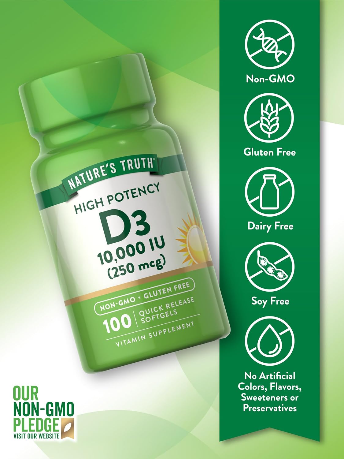 Nature's Truth Vitamina D3 10.000 UI – 100 Cápsulas Blandas