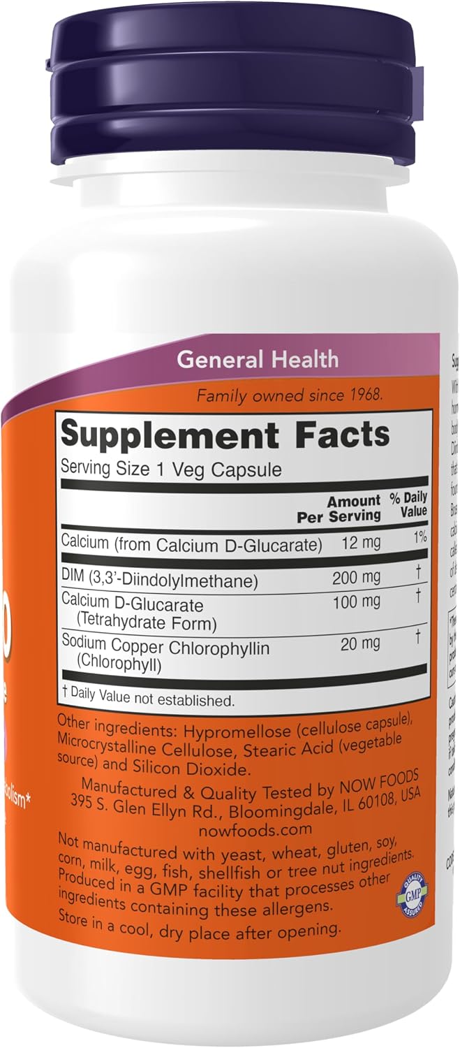 NOW Foods DIM 200 con D-Glucarato de Calcio, 90 Cápsulas Vegetales