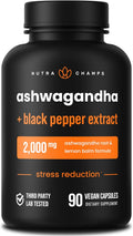 NutraChamps Ashwagandha Orgánica en Cápsulas, 2000mg con Melisa y Pimienta Negra