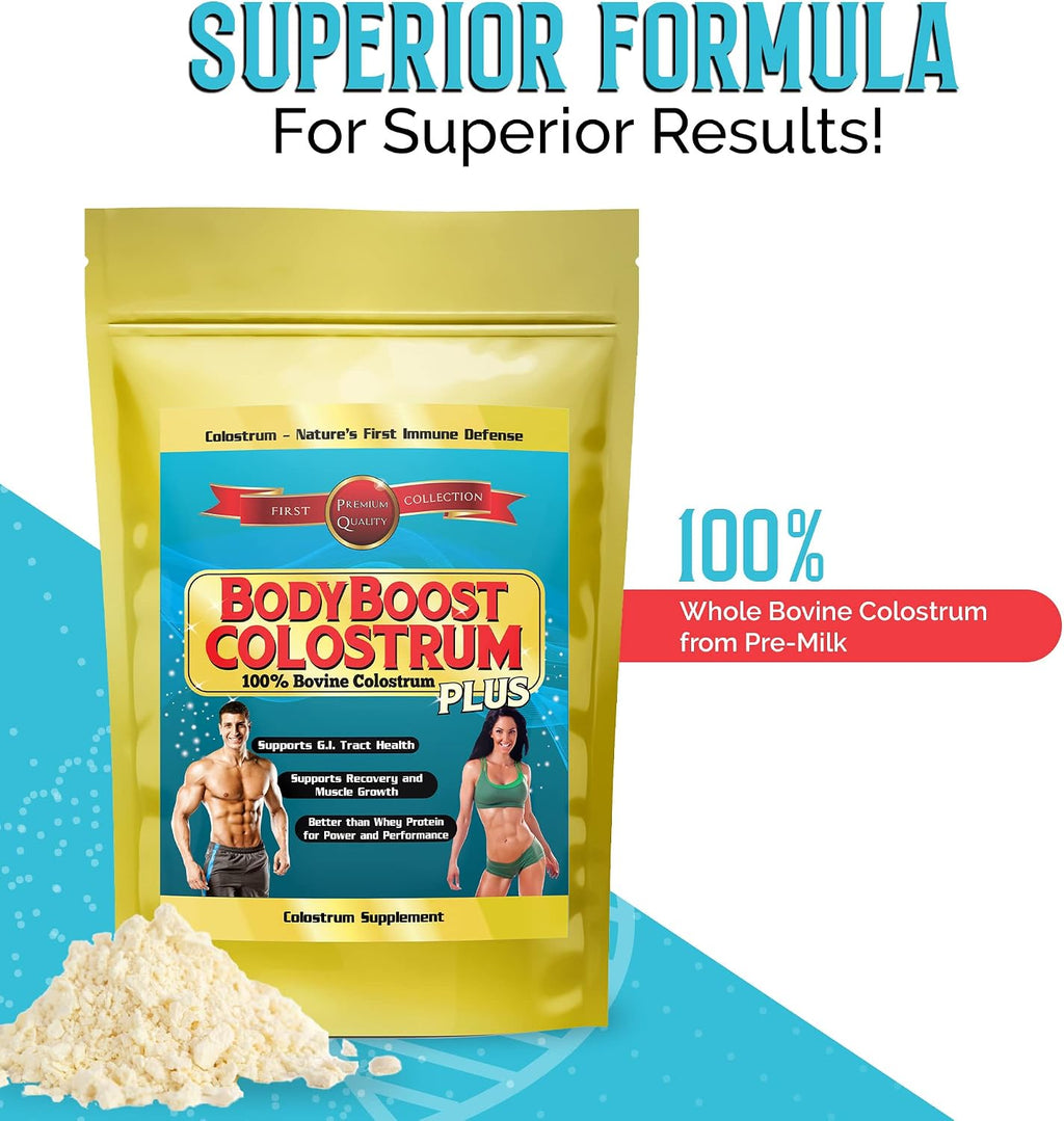 BodyBoost Colostrum Whole – Colostrum Bovino 100% en Polvo, Inmunoglobulinas y Lactoferrina, de Pasto, Salud Intestinal e Inmune, 227 g
