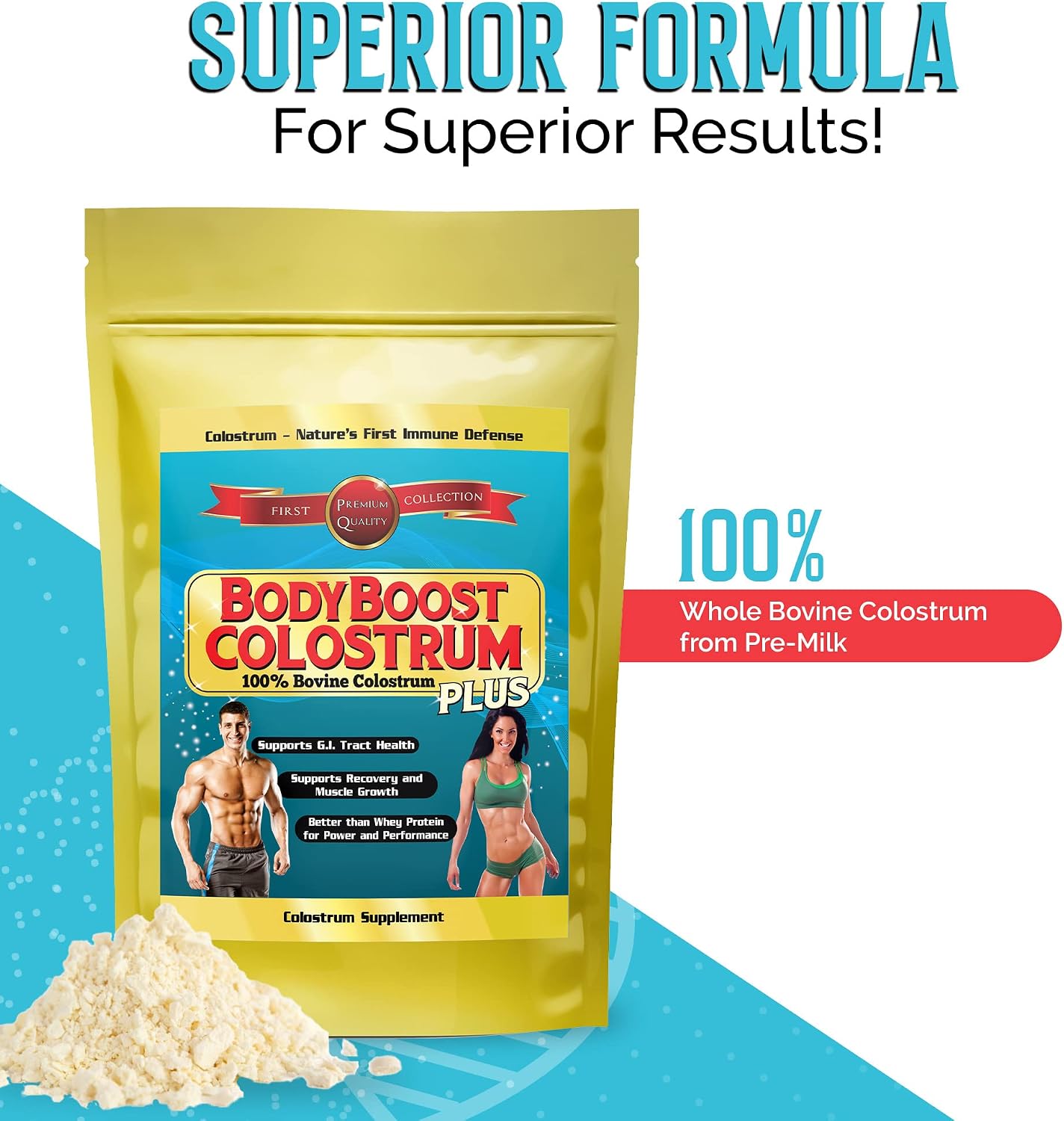 BodyBoost Colostrum Whole – Colostrum Bovino 100% en Polvo, Inmunoglobulinas y Lactoferrina, de Pasto, Salud Intestinal e Inmune, 227 g