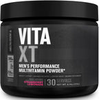 Jacked Factory Vita XT Performance Vitamin Powder - Multivitamínico en polvo para hombres con KSM-66 Ashwagandha, fibra prebiótica, vitaminas A, C, D, K, B6, B12 y más - Sabor limonada de fresa, 30 dosis