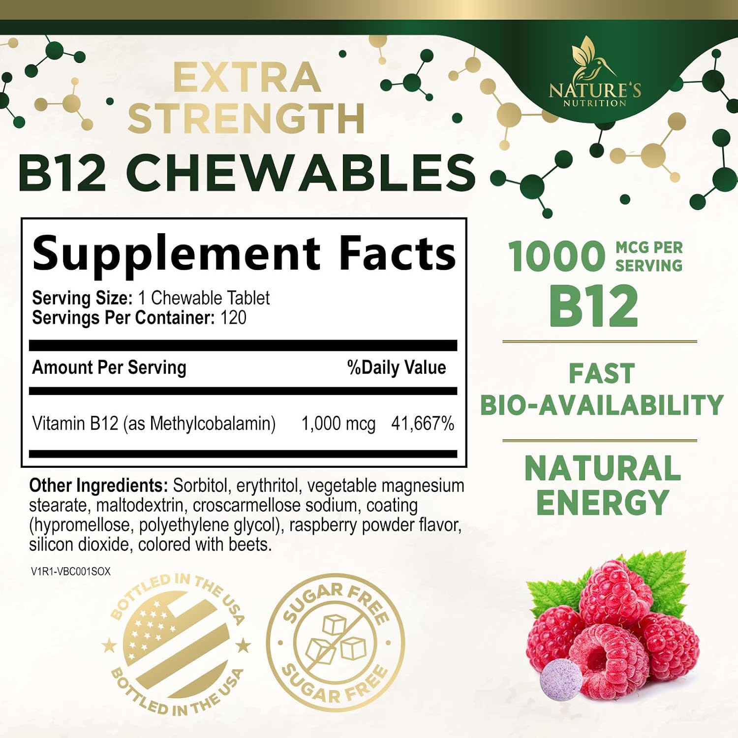 Vitamina B12 1000 mcg Metilcobalamina Comprimidos Masticables - 120 Comprimidos