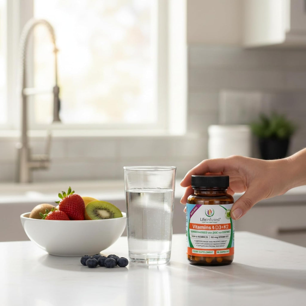Life Infused Vitamina D3 + K2 con Zinc y Enzimas | 3000 UI D3, MK-7 K2 | 90 Cápsulas