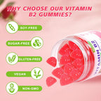Gominolas de Vitamina B2 (Riboflavina) 400mg con Magnesio - 90 unidades - Vegano, Sin Azúcar - Sabor Frambuesa
