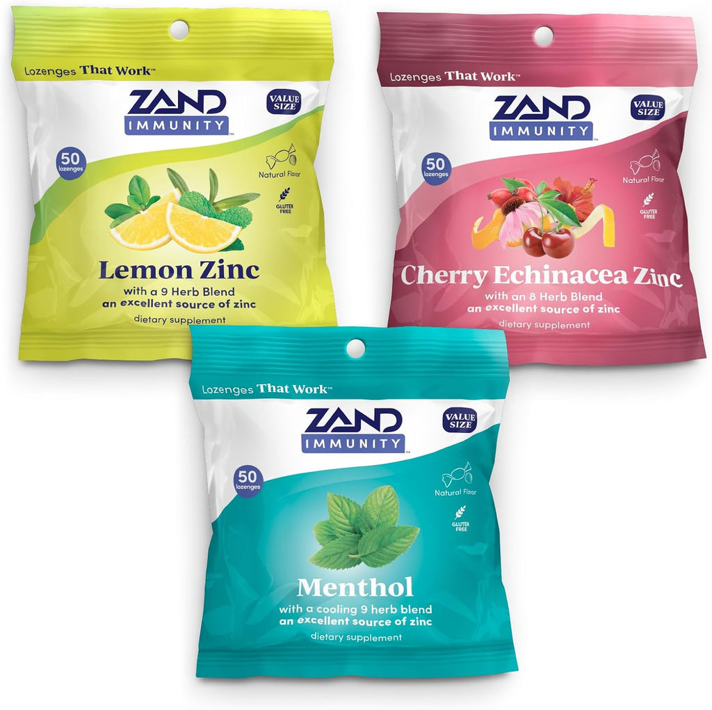 ZAND Immunity Variety 3 Pack - Pastillas de Zinc, Echinacea y Mentol para la Garganta